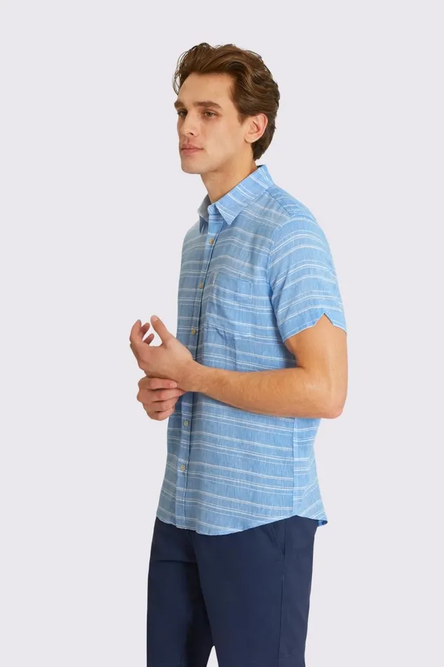 Ben Sherman Short Sleeve Shirts Men Linen Striped ShortSleeve Shirt