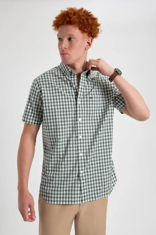 Ben Sherman Short Sleeve Shirts Men Short Sleeve House Poplin Gingham Shirt 8211 Olive