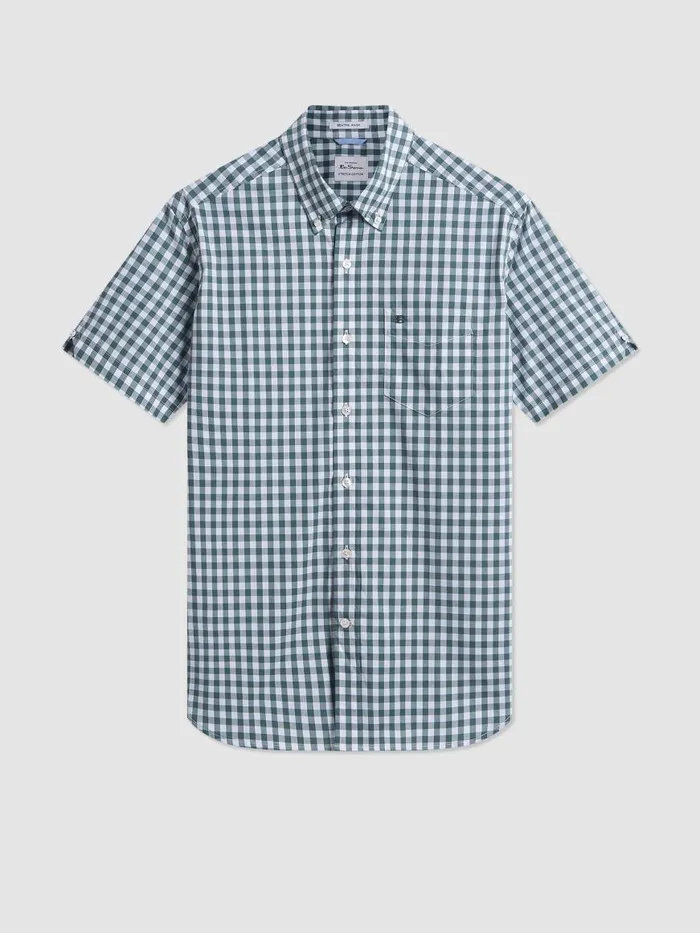 Ben Sherman Short Sleeve Shirts Men Short Sleeve House Poplin Gingham Shirt 8211 Olive