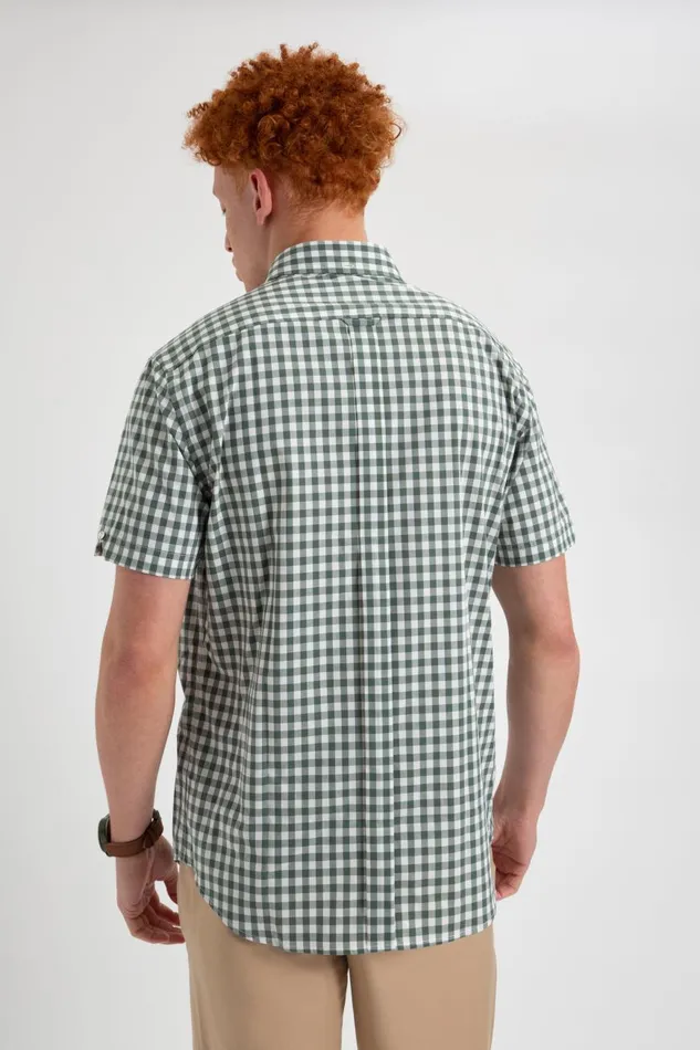 Ben Sherman Short Sleeve Shirts Men Short Sleeve House Poplin Gingham Shirt 8211 Olive