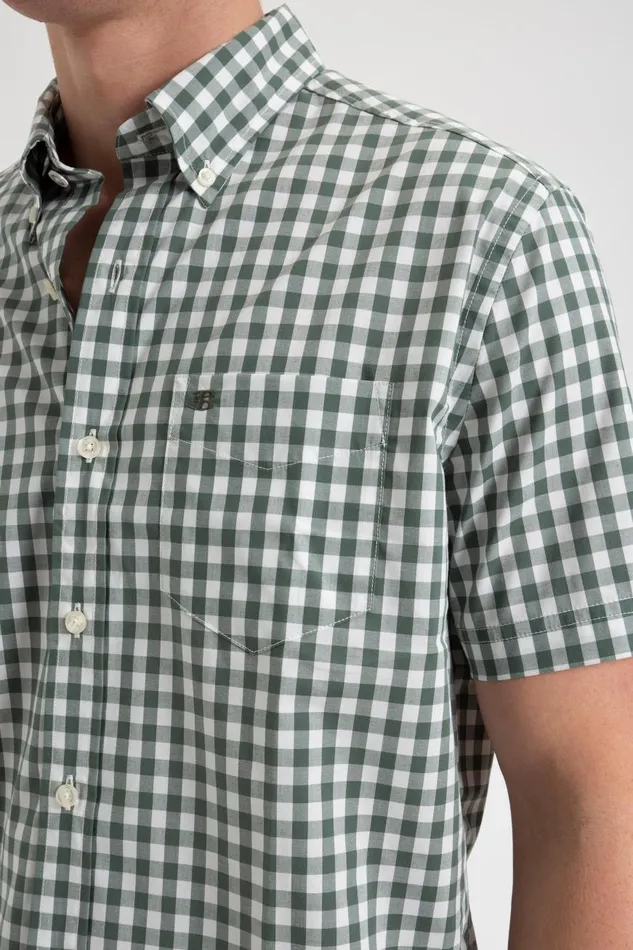 Ben Sherman Short Sleeve Shirts Men Short Sleeve House Poplin Gingham Shirt 8211 Olive