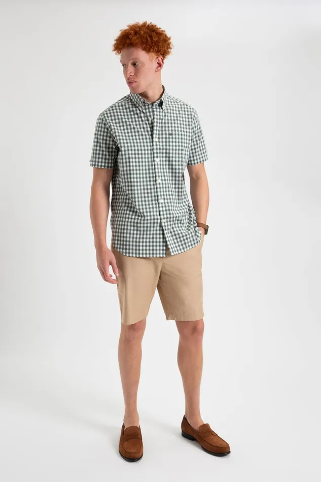 Ben Sherman Short Sleeve Shirts Men Short Sleeve House Poplin Gingham Shirt 8211 Olive