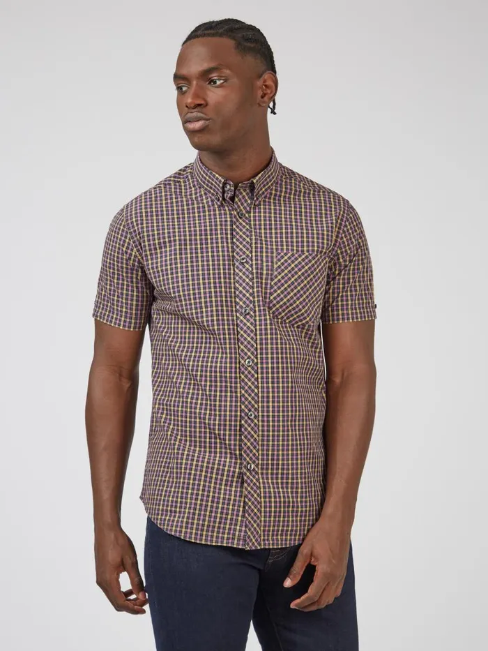 Ben Sherman Short Sleeve Shirts Men Signature House Check ShortSleeve Shirt 8211 Grape