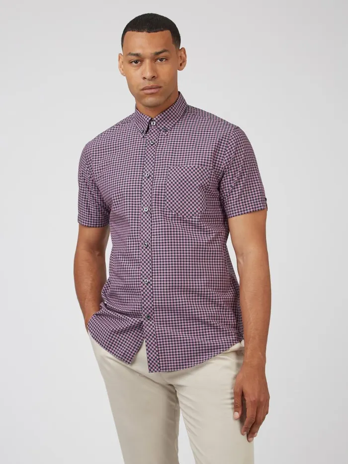 Ben Sherman Short Sleeve Shirts Men Signature ShortSleeve Gingham Shirt 8211 Violet