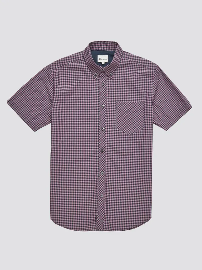 Ben Sherman Short Sleeve Shirts Men Signature ShortSleeve Gingham Shirt 8211 Violet