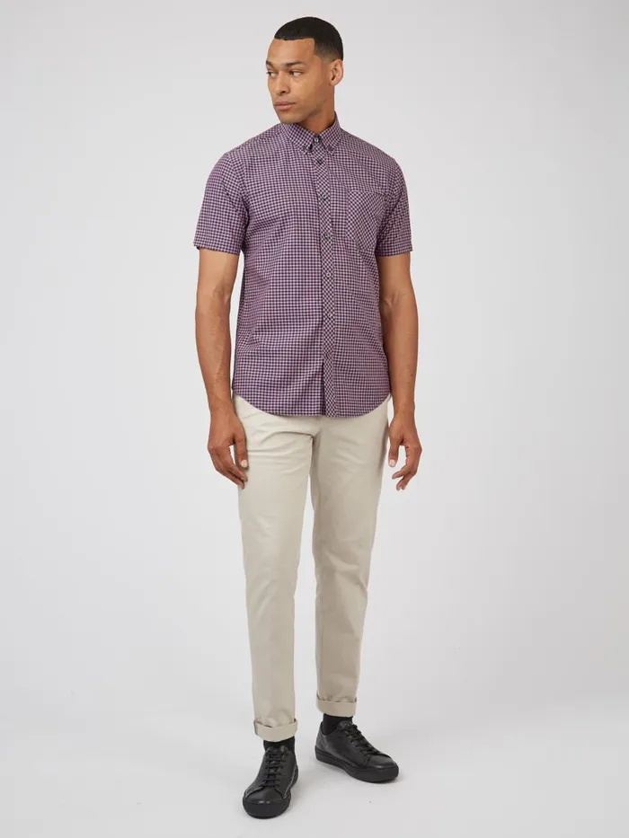 Ben Sherman Short Sleeve Shirts Men Signature ShortSleeve Gingham Shirt 8211 Violet