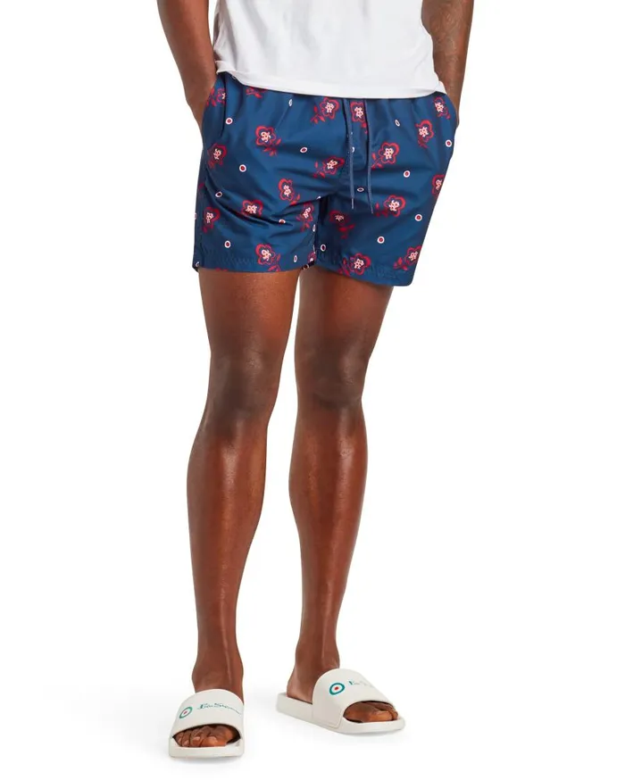 Ben Sherman Shorts Men Turquoise Bay Floral Print Swim Short 8211 Navy