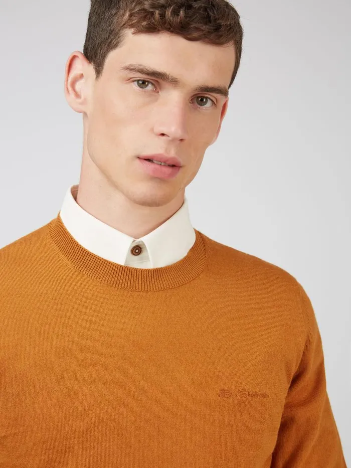 Ben Sherman Sweaters and Knits Men Signature Knit Crewneck Sweater 8211 Ochre