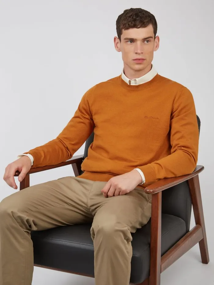 Ben Sherman Sweaters and Knits Men Signature Knit Crewneck Sweater 8211 Ochre