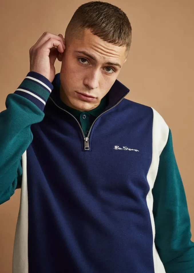 Ben Sherman Sweatshirts and Hoodies Men Colorblock HalfZip Sport Sweatshirt