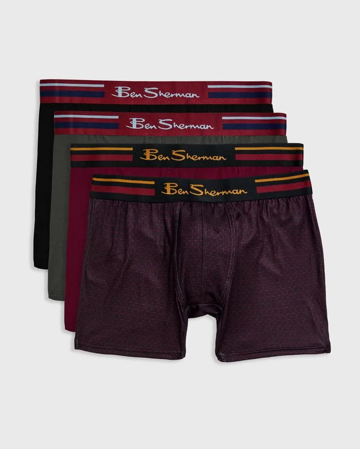 Ben Sherman Underwear Men 4Pack Microfiber Boxers 8211 RedBurgundyGreyBlack