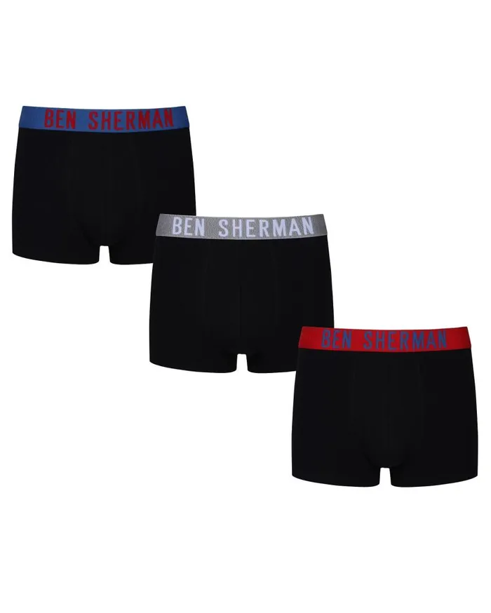 Ben Sherman Underwear Men Carl 3Pack Fitted NoFly BoxerBriefs 8211 Black