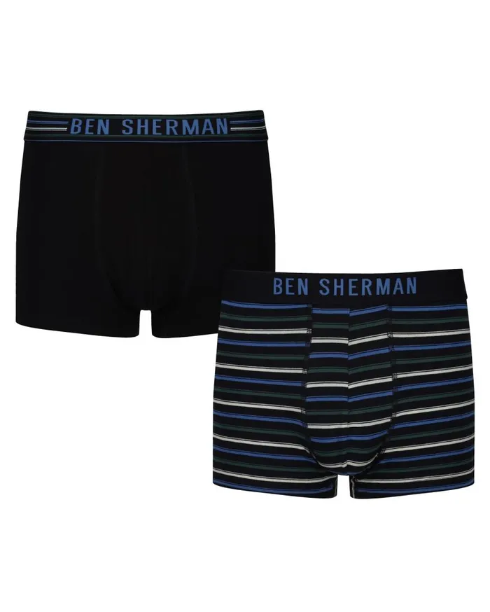 Ben Sherman Underwear Men Gene 2Pack Fitted NoFly BoxerBriefs 8211 BlackBlack Stripe