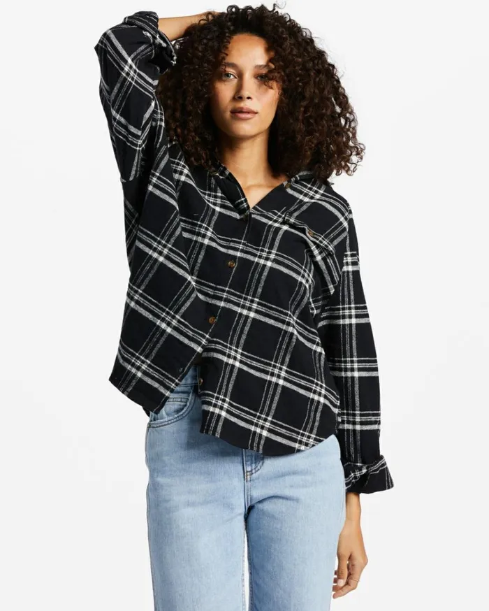 Best Time Long Sleeve Shirt Black Pebble Women Billabong Essentials