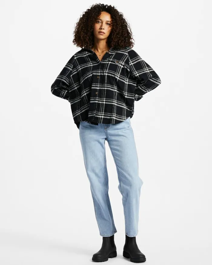 Best Time Long Sleeve Shirt Black Pebble Women Billabong Essentials