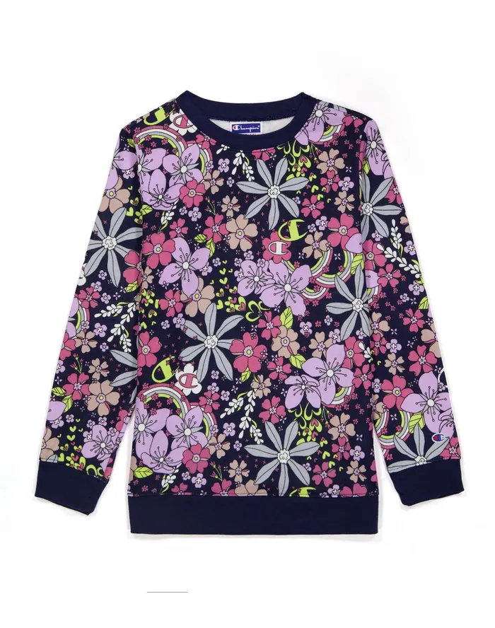 Big Girls Powerblend Crew Flash Floral Flash Floral Kids Champion Hoodies and Sweatshirts