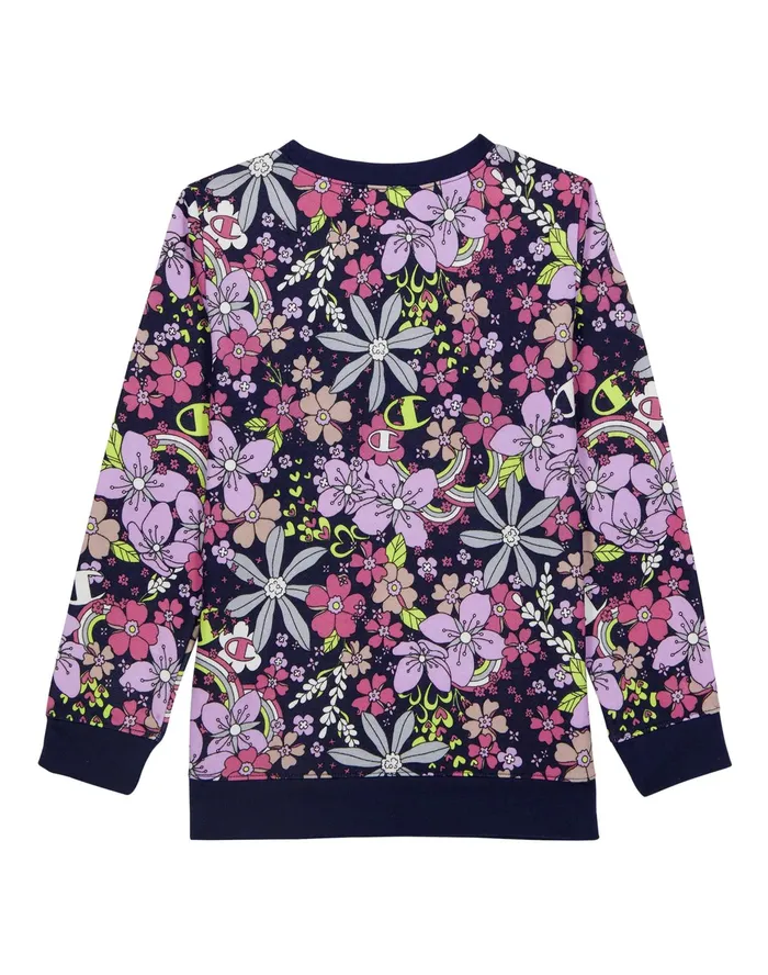 Big Girls Powerblend Crew Flash Floral Flash Floral Kids Champion Hoodies and Sweatshirts