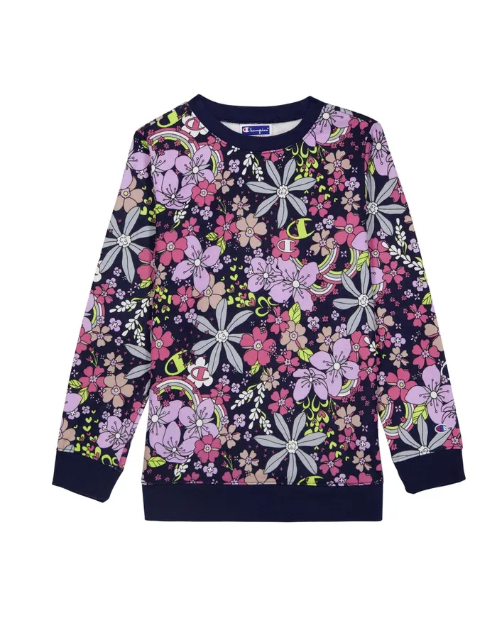 Big Girls Powerblend Crew Flash Floral Flash Floral Kids Champion Hoodies and Sweatshirts
