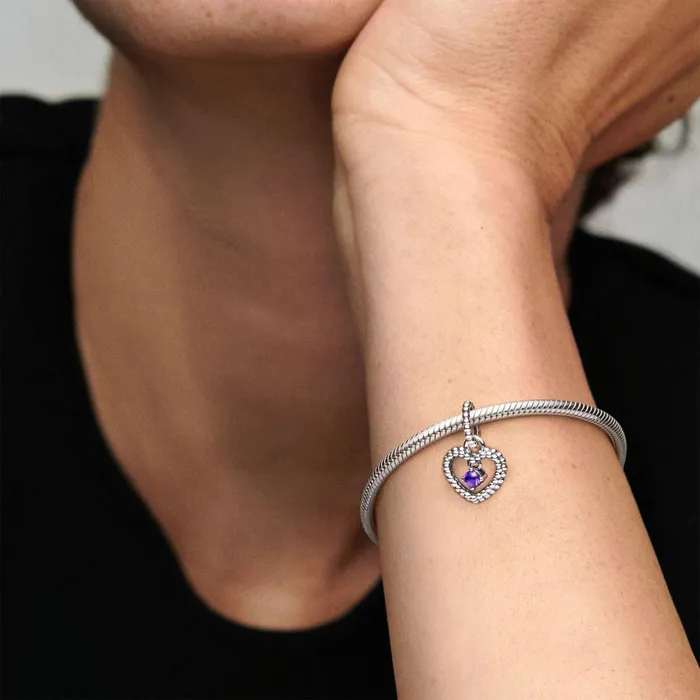 Birthstone Charms Women Pandora February Birthstone Heart Dangle Charm Purple