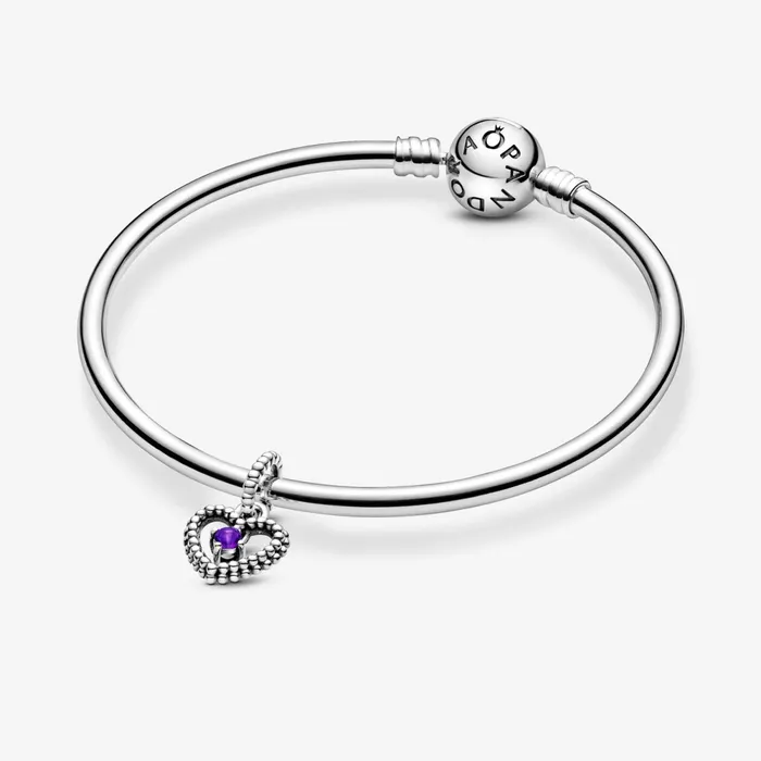 Birthstone Charms Women Pandora February Birthstone Heart Dangle Charm Purple