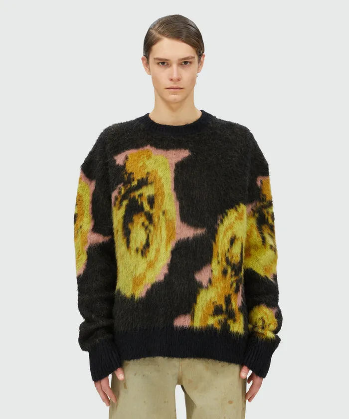 Black 034Underground Pixelled Roses034 Blended Wool Mohair Sweater Men MSGM Knitwear