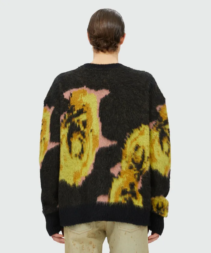 Black 034Underground Pixelled Roses034 Blended Wool Mohair Sweater Men MSGM Knitwear