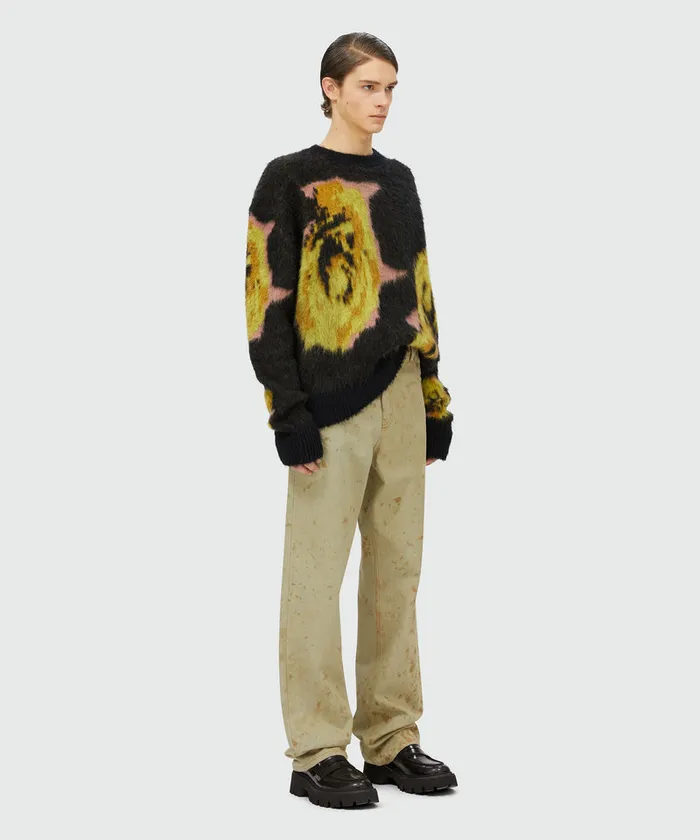 Black 034Underground Pixelled Roses034 Blended Wool Mohair Sweater Men MSGM Knitwear