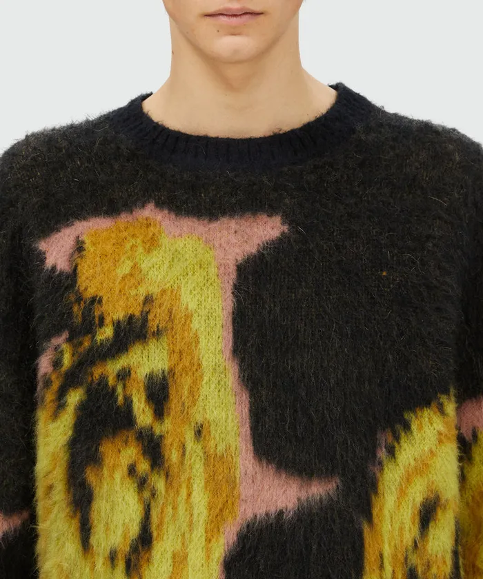 Black 034Underground Pixelled Roses034 Blended Wool Mohair Sweater Men MSGM Knitwear
