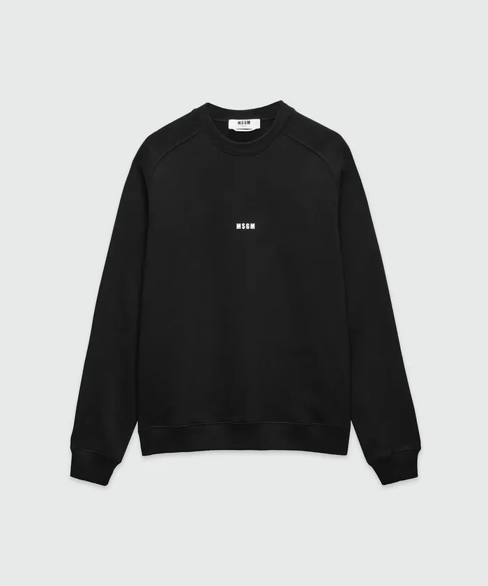 Black Cotton Sweatshirt With White Micro Logo Print Men MSGM Hoodies And Sweatshirts