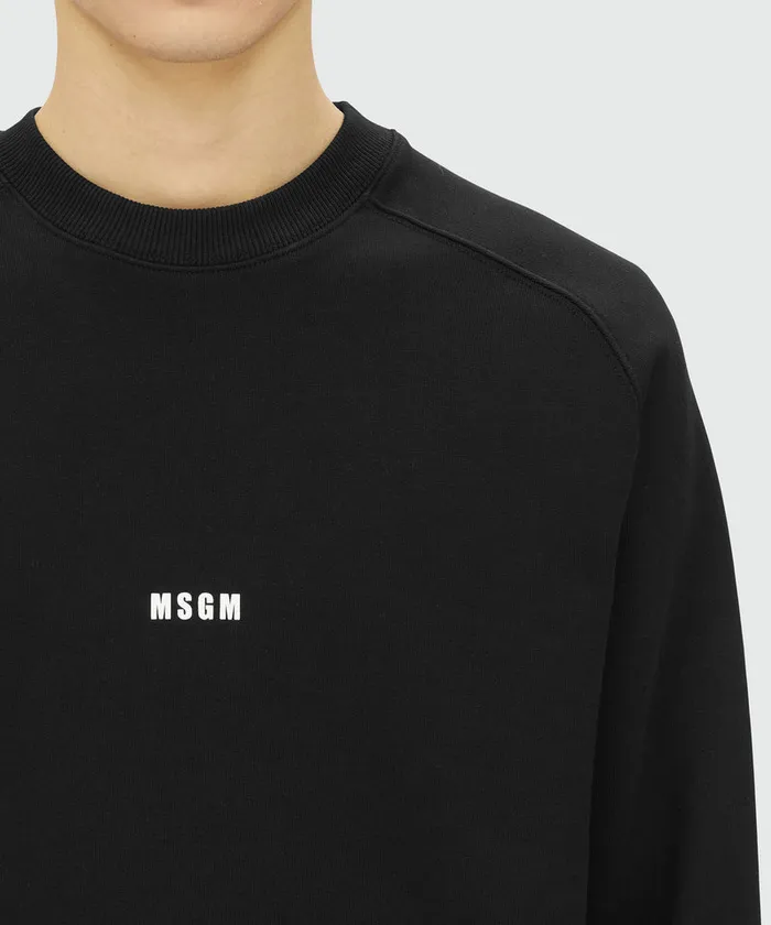 Black Cotton Sweatshirt With White Micro Logo Print Men MSGM Hoodies And Sweatshirts