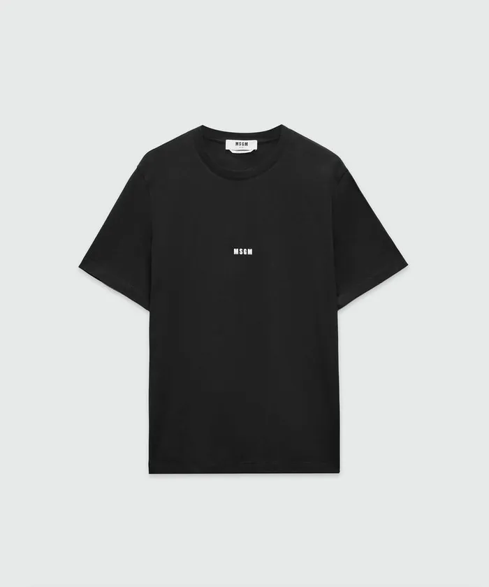 Black Jersey TShirt With Micro Logo Print Men MSGM Tshirts