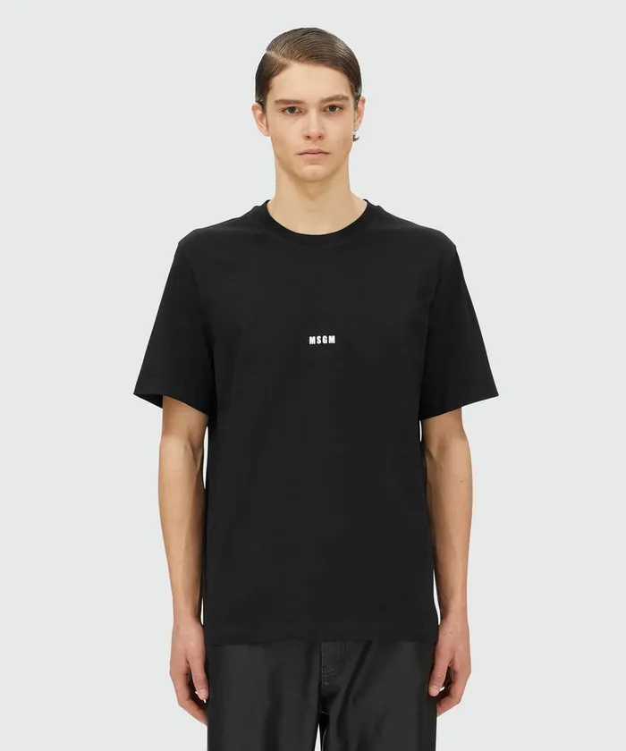Black Jersey TShirt With Micro Logo Print Men MSGM Tshirts