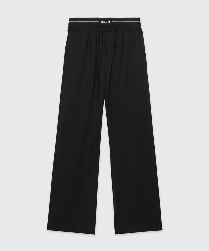 Black Virgin Wool Pants With Elastic Logo Men MSGM Pants And Shorts