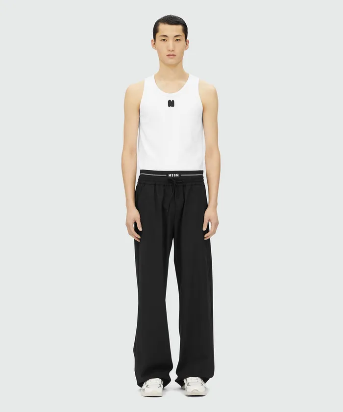 Black Virgin Wool Pants With Elastic Logo Men MSGM Pants And Shorts