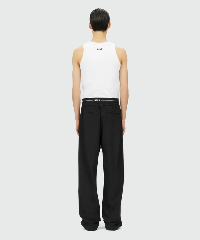 Black Virgin Wool Pants With Elastic Logo Men MSGM Pants And Shorts