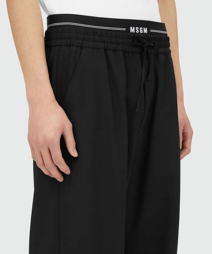 Black Virgin Wool Pants With Elastic Logo Men MSGM Pants And Shorts