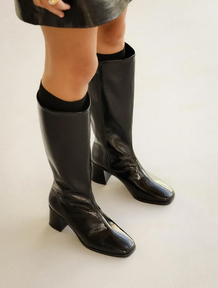 Bobbies Knee High Boots Lala Black Vinyl 8211 Women