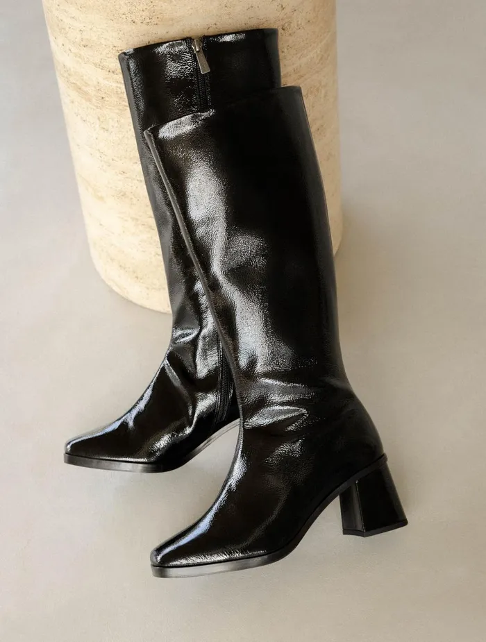 Bobbies Knee High Boots Lala Black Vinyl 8211 Women