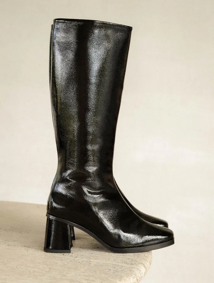 Bobbies Knee High Boots Lala Black Vinyl 8211 Women