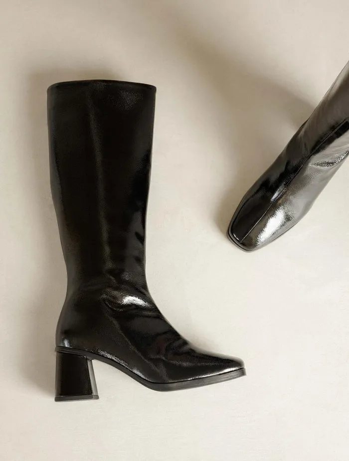 Bobbies Knee High Boots Lala Black Vinyl 8211 Women