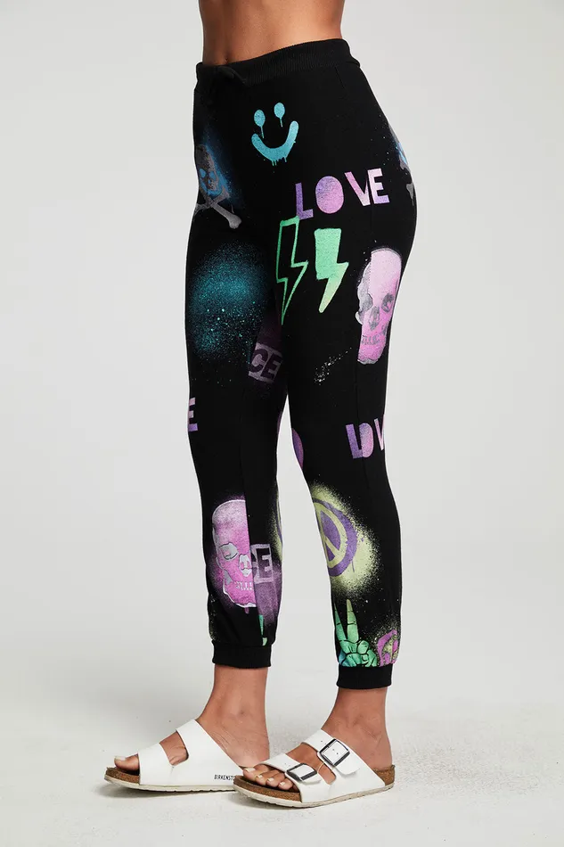 Bottoms Womens Skull Mash Up Pants Chaser Brand
