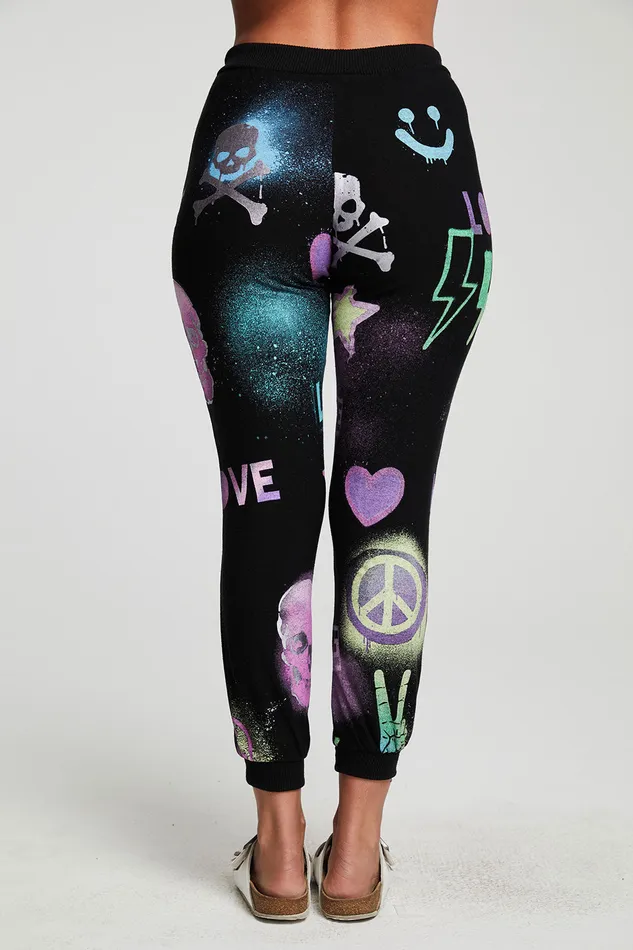 Bottoms Womens Skull Mash Up Pants Chaser Brand