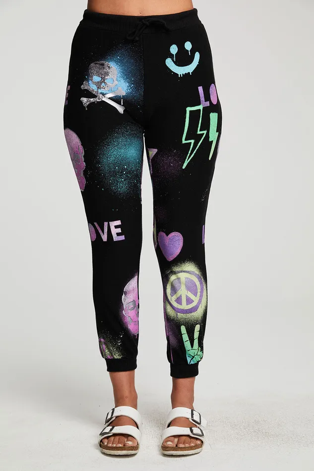 Bottoms Womens Skull Mash Up Pants Chaser Brand