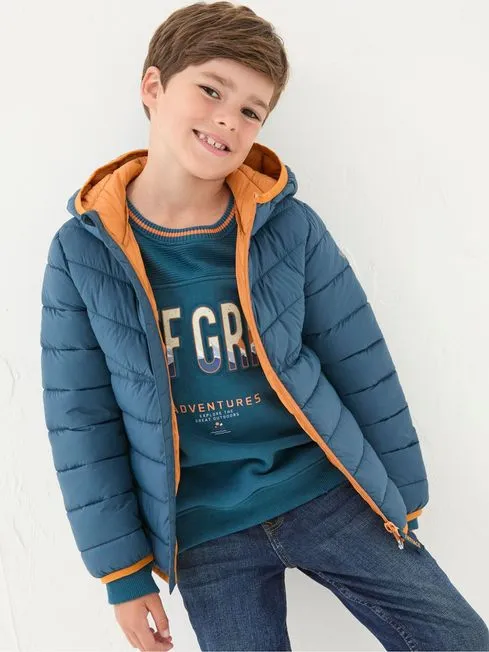 Boys Fatface Coats and Jackets Harry Blue Hooded Padded Jacket
