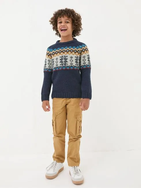 Boys Fatface Knitwear Blue Fair Isle Yoke Jumper