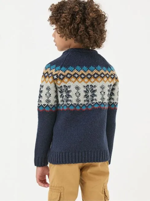 Boys Fatface Knitwear Blue Fair Isle Yoke Jumper