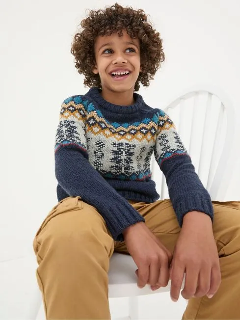 Boys Fatface Knitwear Blue Fair Isle Yoke Jumper