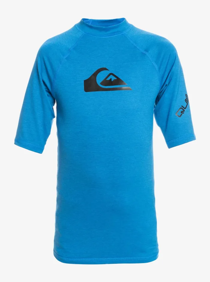 Boys Quiksilver Rashguards Boy039s 816 All Time Ss Youth SSL Surf Tee Snorkel Blue Heather