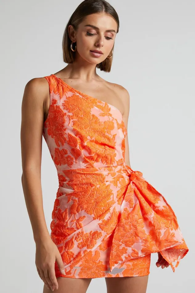 Brailey Mini Dress 8211 One Shoulder Wrap Front Dress In Orange Jacquard Women Showpo Curve Clothes Brailey Mini Dress 8211 One Shoulder Wrap Front Dress In Orange Jacquard Women Showpo Curve Clothes