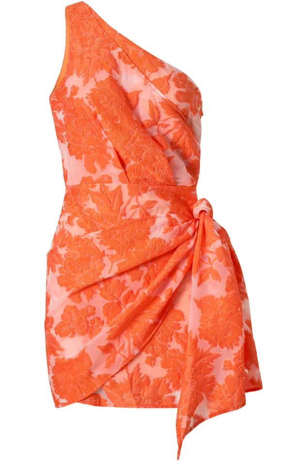 Brailey Mini Dress 8211 One Shoulder Wrap Front Dress In Orange Jacquard Women Showpo Curve Clothes